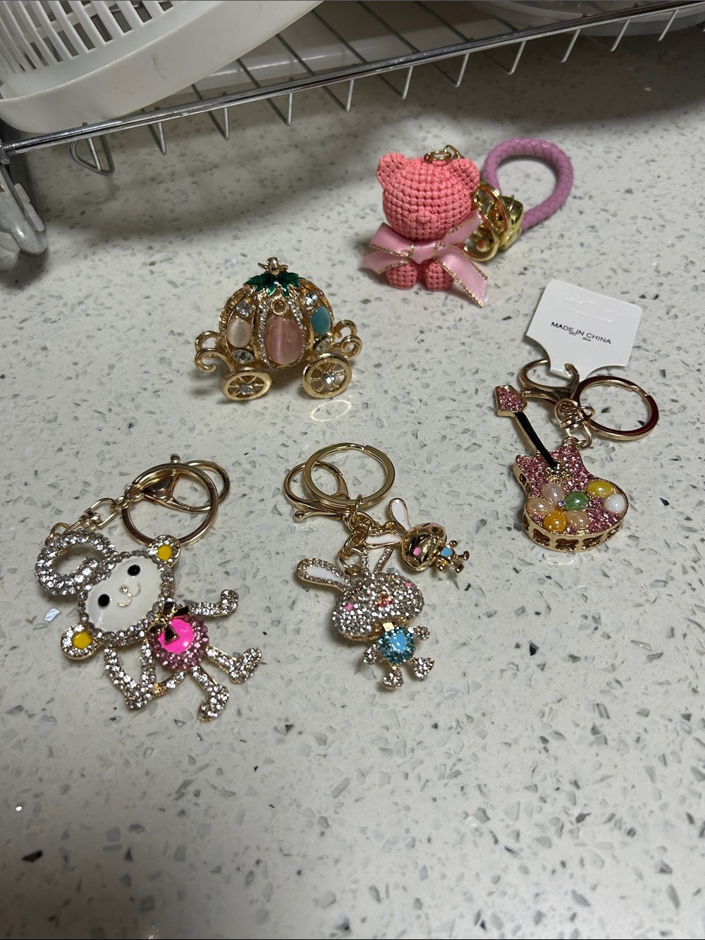 Women Accessories Pink Bear & Crystal Keychain Set - Fashion Key pick one
